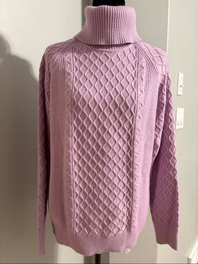 NWOT Alison Sheri Cozy Cable-Knit Turtleneck Sweater in Dusty Pink